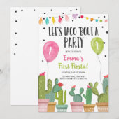 Taco Bout a Party Girl Pink First Fiesta Geburtsta Einladung (Vorne/Hinten)