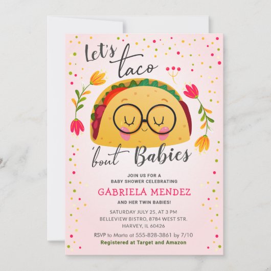 Taco Bout Babies Twin Fiesta Baby Showküche Einladung (Vorderseite)