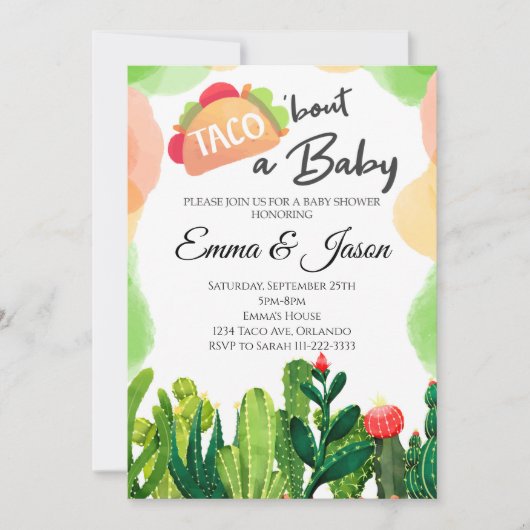Taco Bout Baby Blume Cactus Baby Shower Einladung (Vorderseite)
