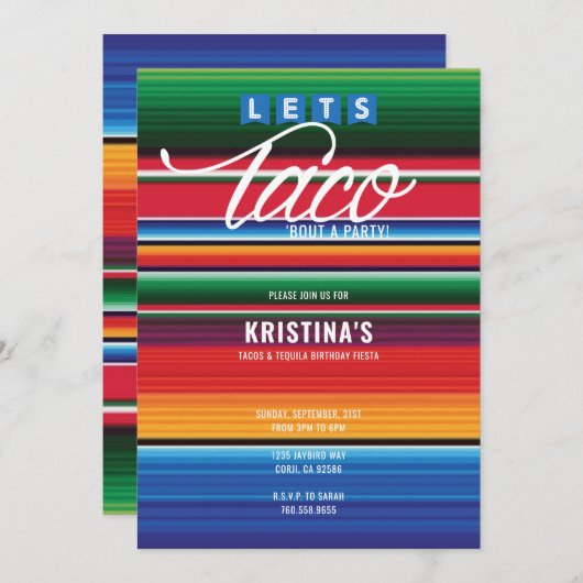 Taco Bout ein Party Thema farbenfrohe mexikanische Einladung (Vorne/Hinten)