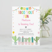 Taco Bout Fun Cactus Fiesta Girl Einladung (Stehend Vorderseite)