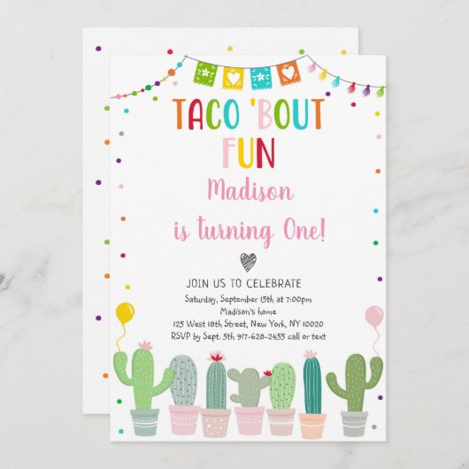 Taco Bout Fun Cactus Fiesta Girl Einladung (Vorne/Hinten)