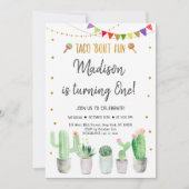 Taco 'Bout Fun Gold Fiesta Erster Geburtstag Einladung (Vorderseite)