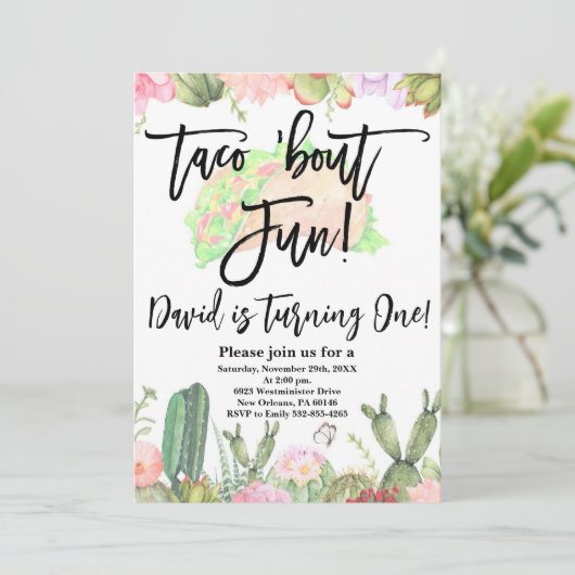 Taco ’Bout Fun, Taco ’Bout Fun Cactus First Fiesta Einladung (Stehend Vorderseite)