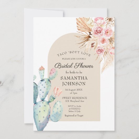 TACO 'BOUT LIEBE Boho Kaktus rustikale Einladung (Vorderseite)