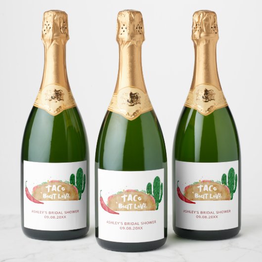 Taco 'Bout Liebe Brautparty Fiesta Personalisiert Schaumweinetikett (Flaschen)