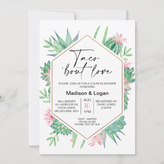 Taco-Bout-Liebe-Brautparty für geometrisch rosa Ka Einladung (Vorderseite)