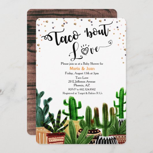 Taco 'bout Liebe Cactus Baby Shower Einladung (Vorne/Hinten)