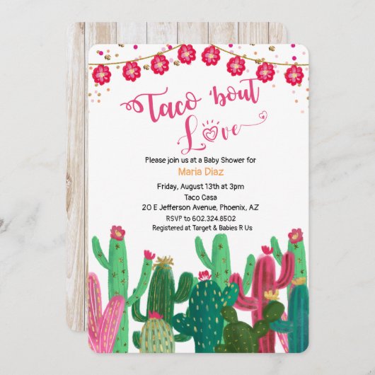 Taco 'bout Liebe Cactus Baby Shower Einladung (Vorne/Hinten)