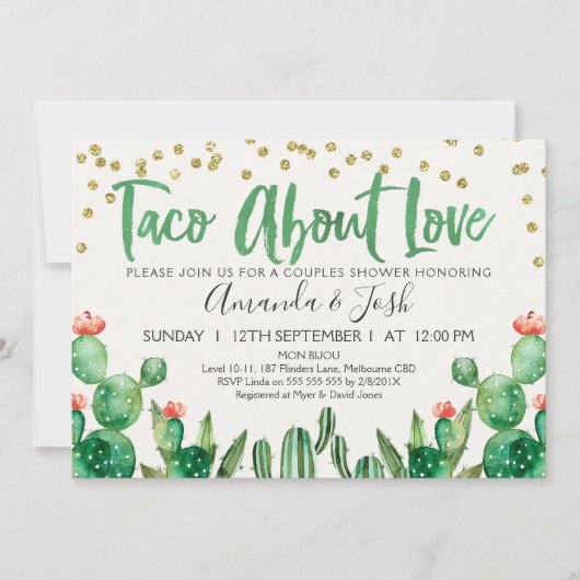 Taco Bout Liebe Cactus Bridal Dusche Einladung (Vorderseite)