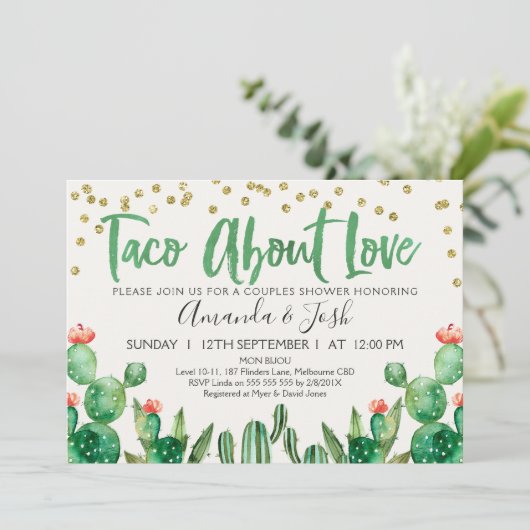 Taco Bout Liebe Cactus Bridal Dusche Einladung (Stehend Vorderseite)