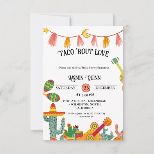 Taco 'Bout Liebe Cactus Bridal Dusche Einladung (Vorderseite)