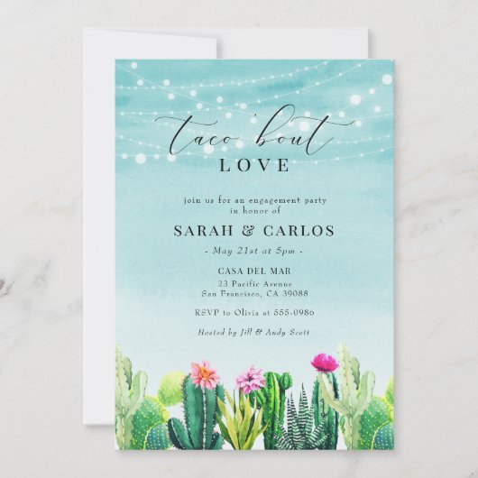 Taco 'Bout Liebe Cactus Fiesta Engagement Party Einladung (Vorderseite)