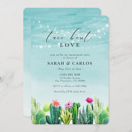 Taco 'Bout Liebe Cactus Fiesta Verlobung Einladung (Vorne/Hinten)