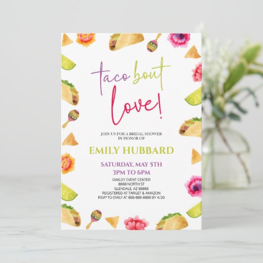 Taco Bout Liebe! Fiesta Brautparty Einladung (Stehend Vorderseite)
