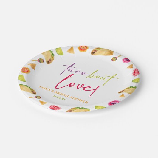 Taco Bout Liebe! Fiesta Brautparty Pappteller (Schrägansicht)