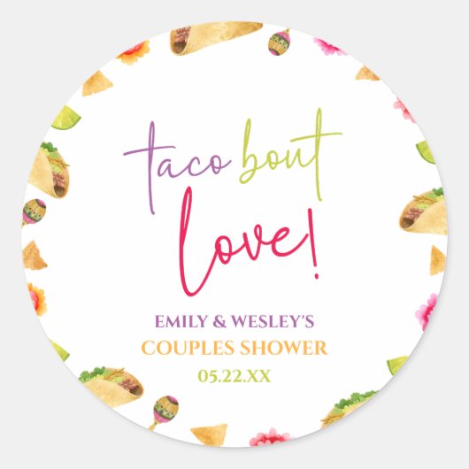 Taco Bout Liebe! Fiesta Wedding Couples Dusche Runder Aufkleber (Vorderseite)