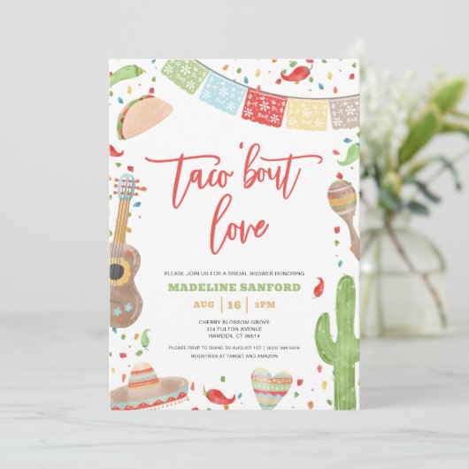 Taco 'Bout Liebe Mexican Fiesta Brautparty Einladung (Stehend Vorderseite)