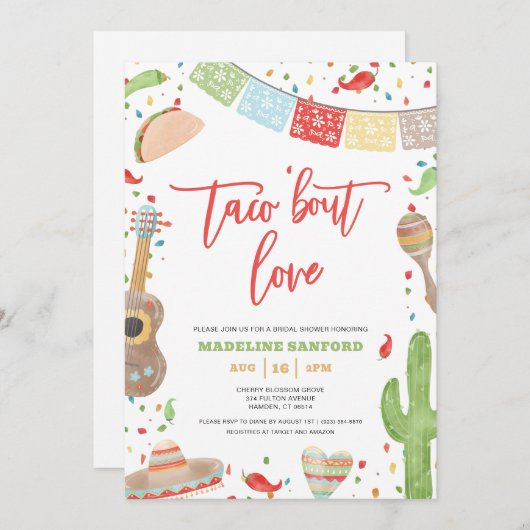 Taco 'Bout Liebe Mexican Fiesta Brautparty Einladung (Vorne/Hinten)