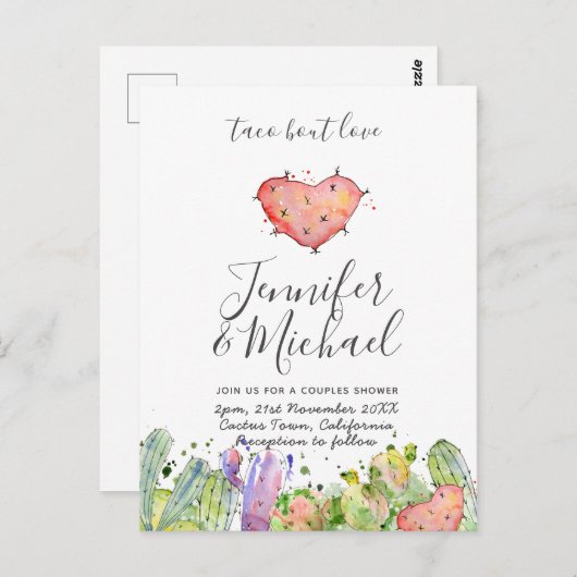 Taco Bout Liebe - Moderne Fun Fiesta Wedding Invit Postkarte (Vorne/Hinten)