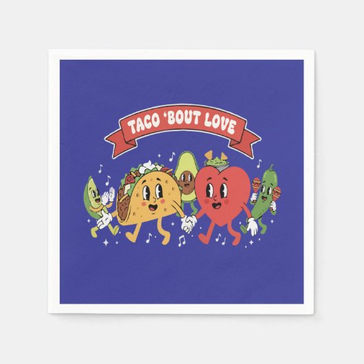 Taco 'Bout Liebe Süße Retro-Cartoon Valentinstag Serviette (Vorderseite)