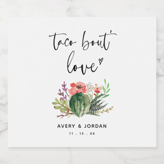 Taco Bout Liebe Wasserfarben Kakteen Sukkulente Fi Bierflaschenetikett (Einzelnes Label)