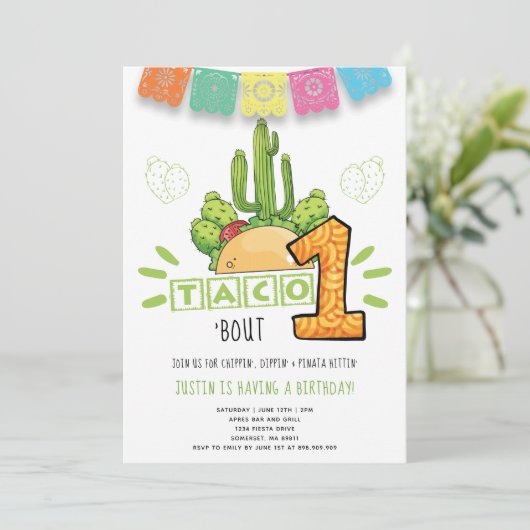 Taco Bout One | Erstgeburtstag Fiesta Einladung (Stehend Vorderseite)