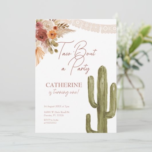 Taco 'Bout Party Fiesta Cactus Einladung (Stehend Vorderseite)