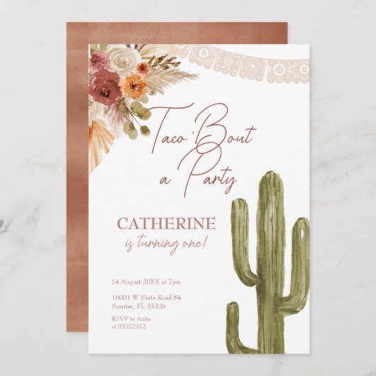 Taco 'Bout Party Fiesta Cactus Einladung (Vorne/Hinten)
