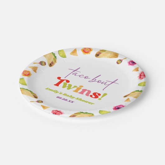Taco Bout Twins! Fiesta Baby Shower Pappteller (Schrägansicht)