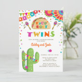 Taco Bout Twins Fiesta Babydusche Einladung (Stehend Vorderseite)