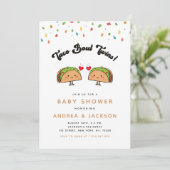 Taco Bout Twins Fiesta Groovy Retro Babydusche Einladung (Stehend Vorderseite)