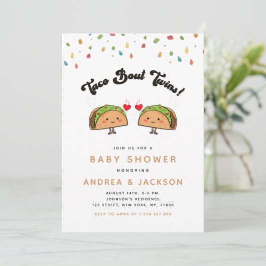 Taco Bout Twins Fiesta Groovy Retro Babydusche Einladung (Stehend Vorderseite)