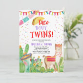 Taco Bout Twins Fiesta Llama Mexican Baby Shower Einladung (Stehend Vorderseite)