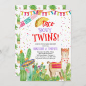 Taco Bout Twins Fiesta Llama Mexican Baby Shower Einladung (Vorne/Hinten)