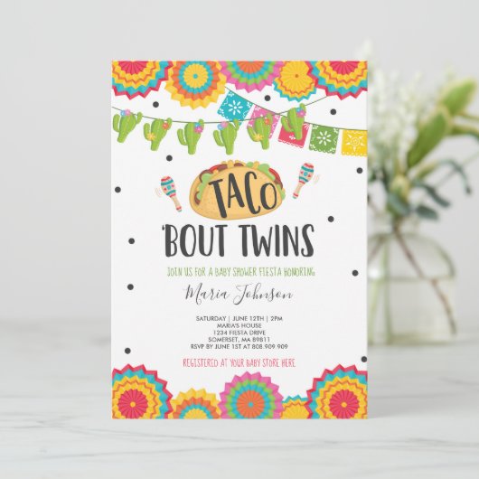 Taco 'Bout Twins Fiesta Twin Baby Dusche Einladung (Stehend Vorderseite)
