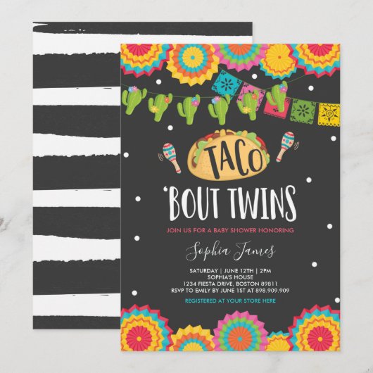 Taco 'Bout Twins Fiesta Twin Baby Shower Einladung (Vorne/Hinten)