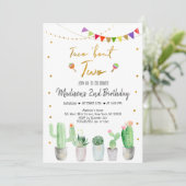 Taco 'Bout Two Gold Fiesta Geburtstag Einladung (Stehend Vorderseite)