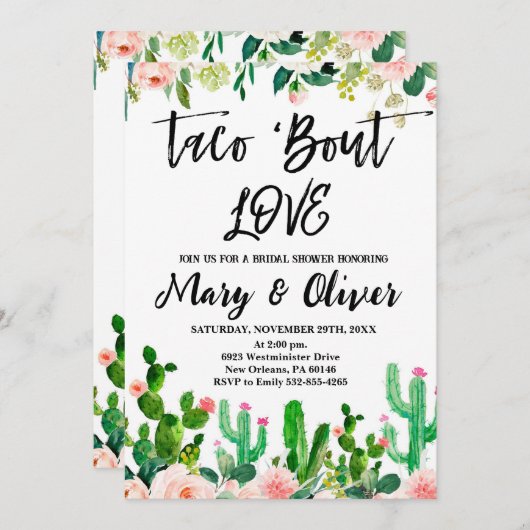 Taco Brautparty Invite, Taco "Bout LIEBE Einladung (Vorne/Hinten)