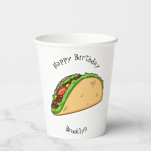 Taco-Cartoon-Abbildung Pappbecher (Rückseite)