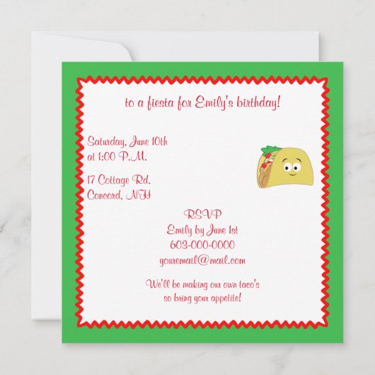 Taco Cartoon Einladung (Rückseite)