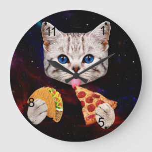 Taco, Cat and Pizza Große Wanduhr