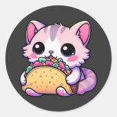 Taco Cat Delight - Kawaii, Tacos, Katzen, niedlich Runder Aufkleber (Vorderseite)