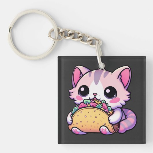 Taco Cat Delight - Kawaii, Tacos, Katzen, niedlich Schlüsselanhänger (Vorderseite)
