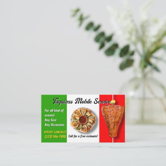Taco Catering Service Business Cards Visitenkarte (Stehend Vorderseite)