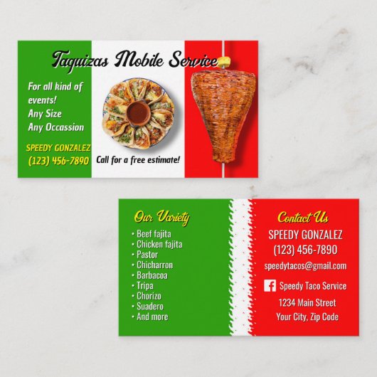 Taco Catering Service Business Cards Visitenkarte (Vorne/Hinten)