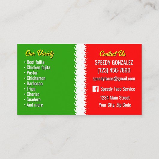 Taco-Catering-Service Visitenkarten Visitenkarte (Rückseite)