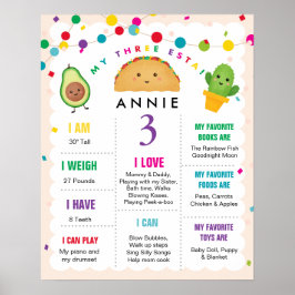 Taco DREE-ESTA 3RD Birthday Girl Milestone Poster
