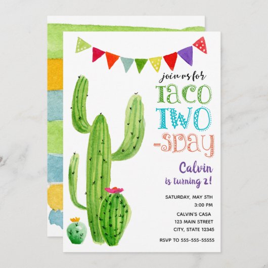 Taco Einladung zum zweitägigen Geburtstag (Vorne/Hinten)