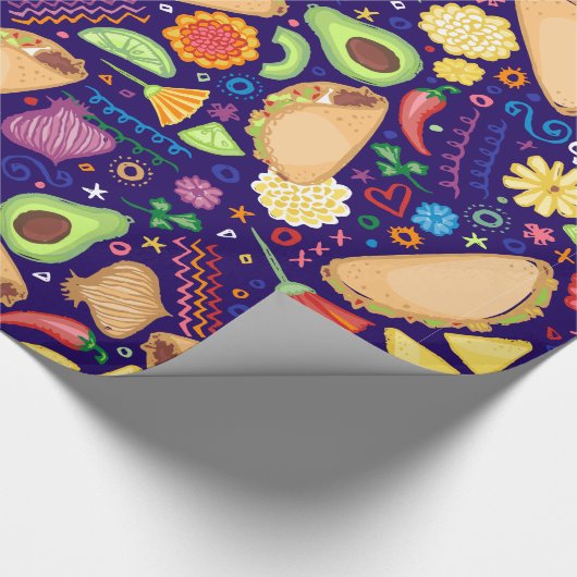 Taco-Fiesta auf blauem Packpapier (Ecke)